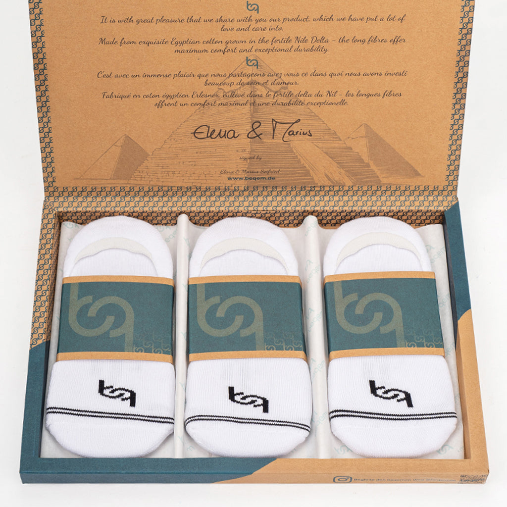Beqem Füßling-Socken aus ägyptischer Baumwolle – atmungsaktiv, unsichtbar im Schuh & rutschfest. Luxuriöser Tragekomfort.