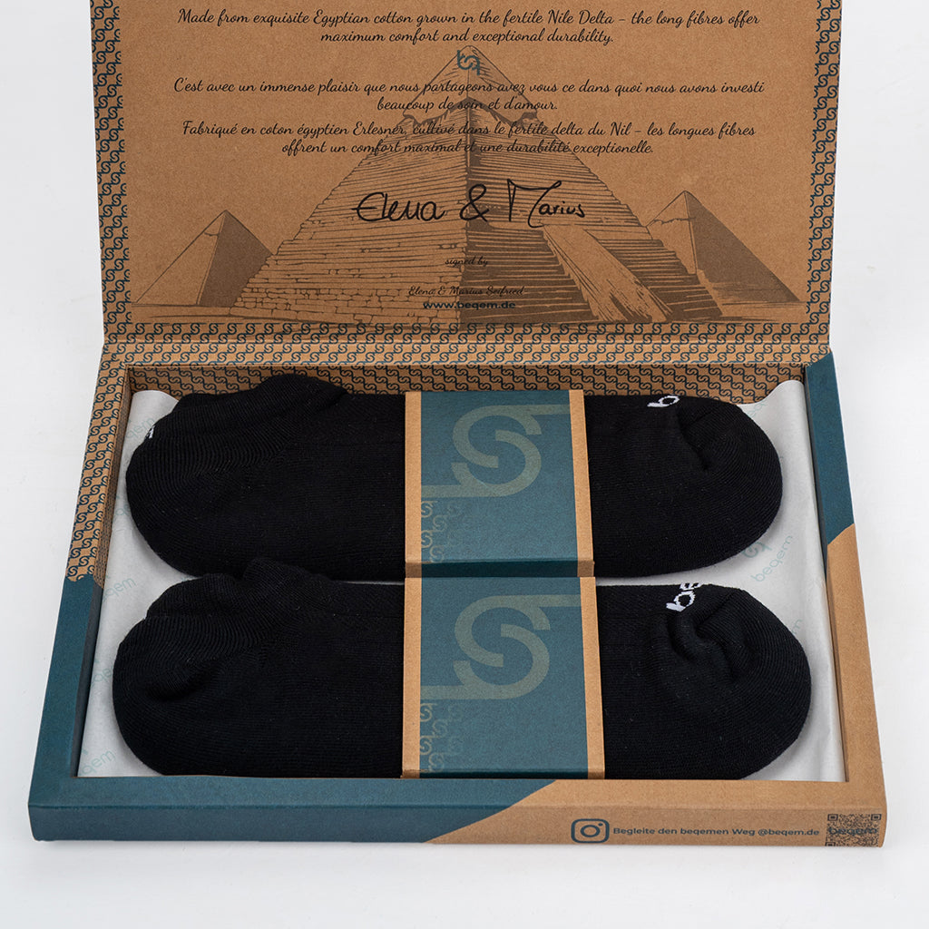 Beqem Sneaker-Socken aus ägyptischer Baumwolle – schwarz, langlebig, atmungsaktiv & weich. Bio-Baumwolle für maximalen Komfort
