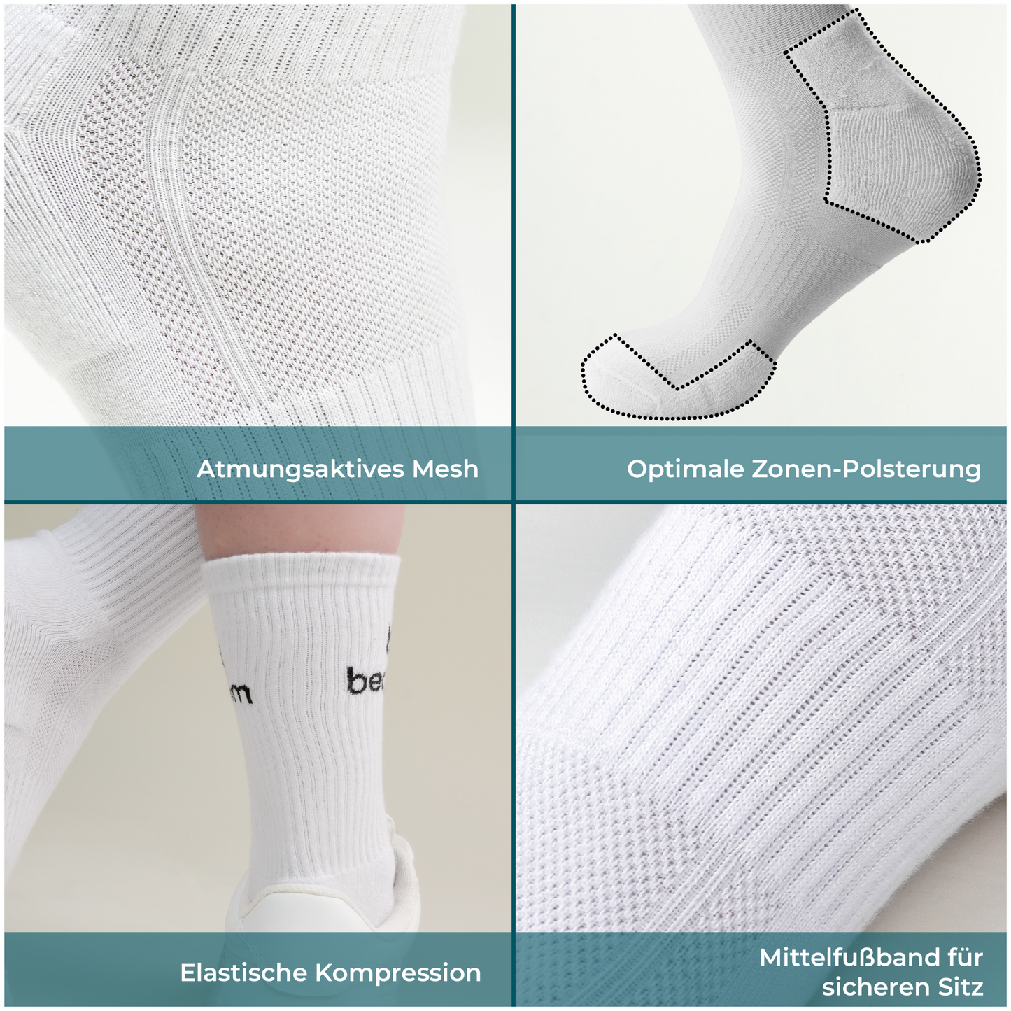 Hohe Damen-Sportsocken, stoßdämpfend gepolstert, 2 Paar