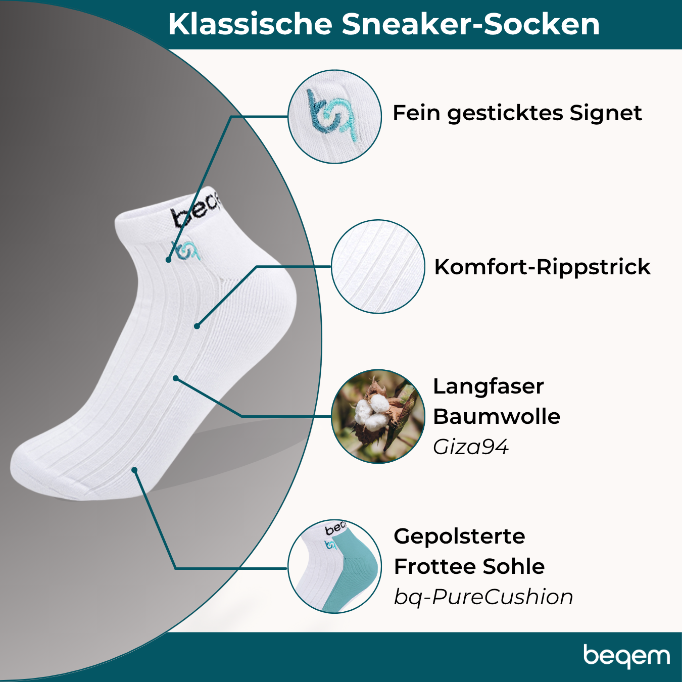 Klassische Sneaker-Socken für Damen, gepolstert